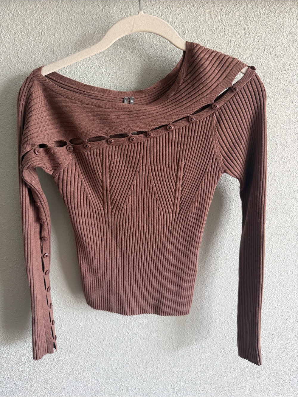 Anthropologie Ribbed Off-Shoulder Button Detail Sweater